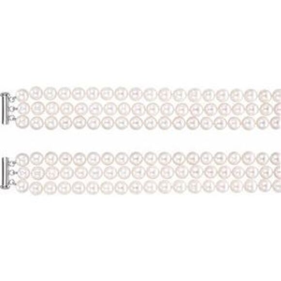 Sterling Silver Cultured White Freshwater Pearl 3-Strand 22